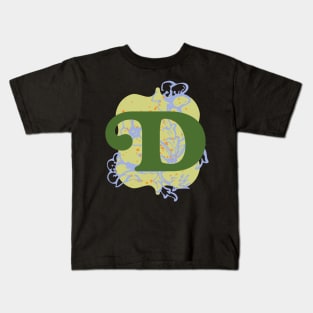 Monogram Letter D with Vintage Flower Graphic Kids T-Shirt